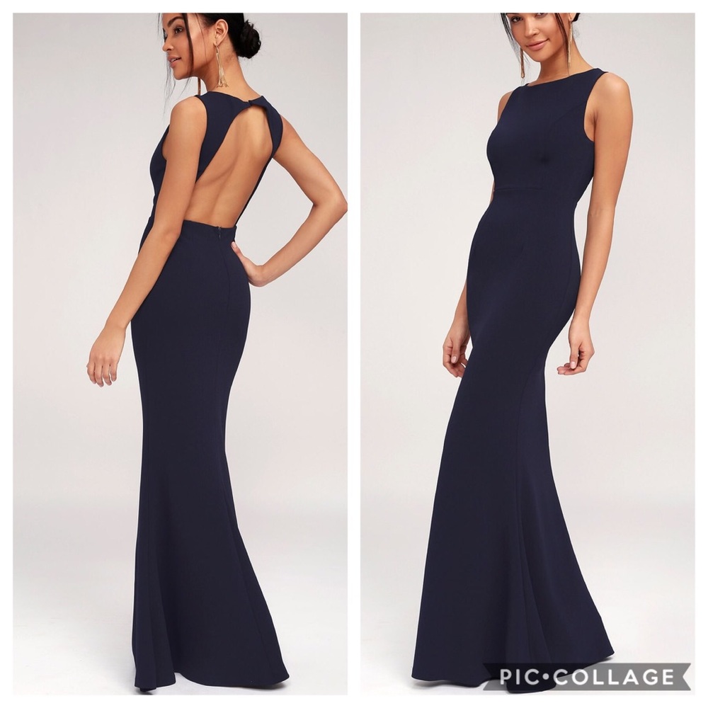 LuLus “Mine Navy Backless Maxi Dress”